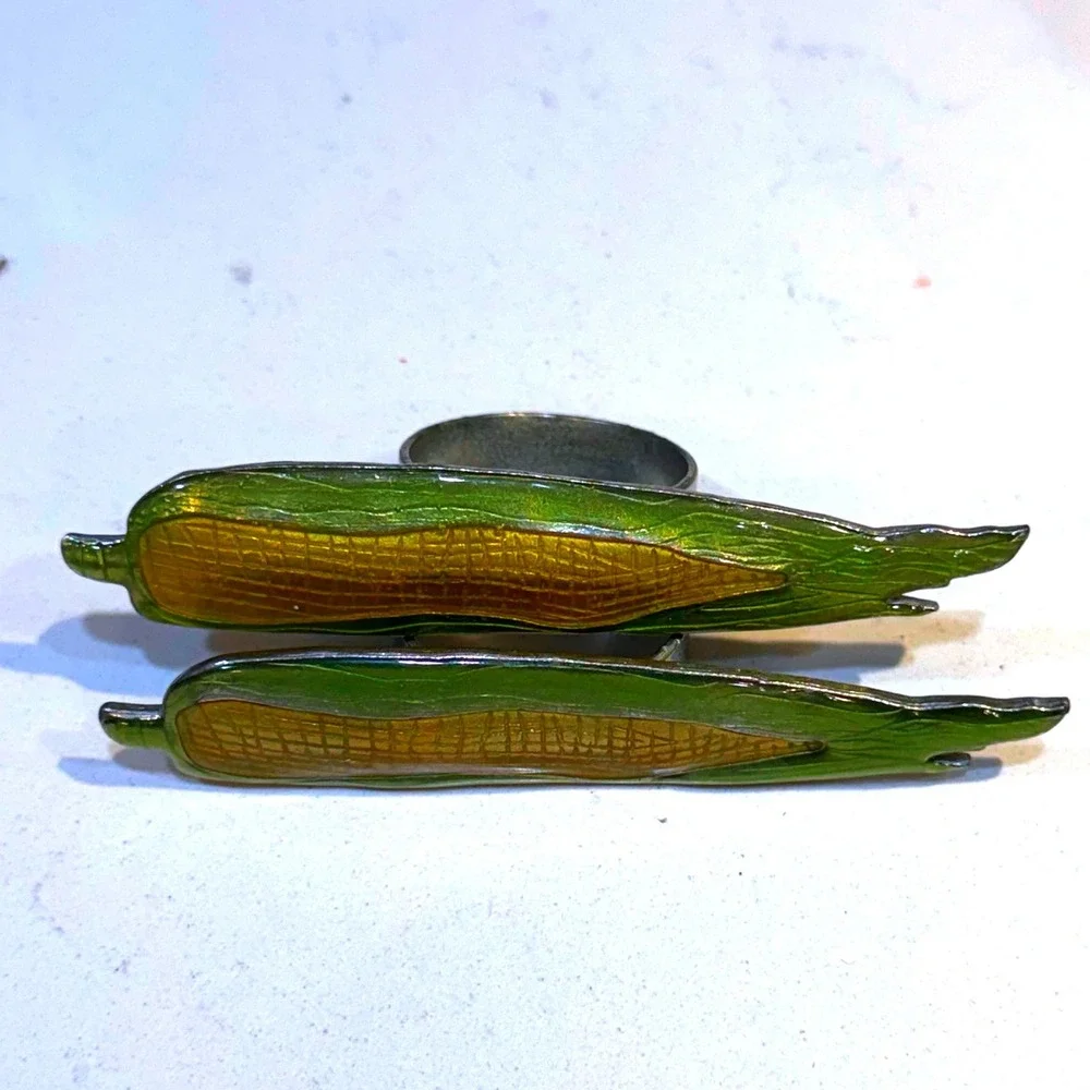 Maugenest SF Vtg Corn on the Cob‎ Enamel Napkin Rings Set of 2 Farmhouse Decor